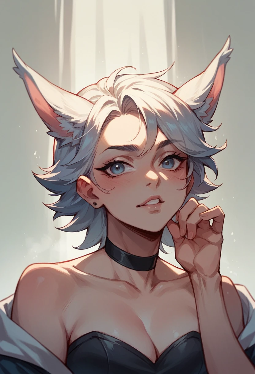A naked girl with a goat's head, black hair on the lower half of her body, and hooves on her feet,Extremely thin body,Small breasts,Beautiful nipples,Crouching pose,Very long arms,Long, pointed claws