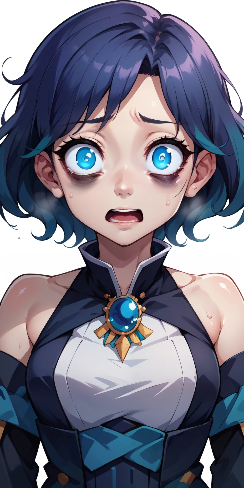 score_9, score_8_up, source_anime, 1girl, solo BREAK, upper body, wide open mouth, expressionless, simple background, happy, face focus, looking to the viewer, worried, blank eyes, narrow pupils, awkward, (cold sweat:0.7), (disgusted:0.7),
googlechrome, 1girl, detached sleeves, sleeveless, bare shoulders, jacket, brooch, multicolored eyes, personification, looking at viewer, upper body,