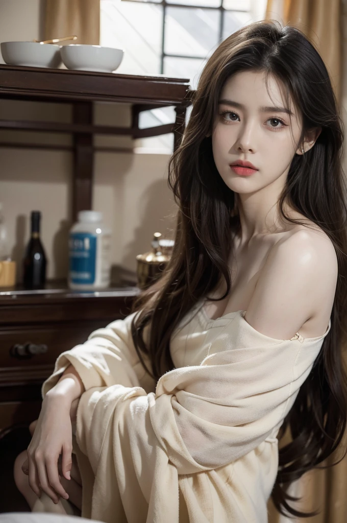 (((best quality))), (((ultra detailed))), (((masterpiece))), illustration,a beautiful girl,solo,slim,thin,messy hair,shoulder length straight bob hair,Dark Circles,Eyes bloodshot,(sad expression:1.3),sitting on the bed,in a bedroom,halter lace nightgown, deep in thought, dimly lit room, soft glow of a digital clock, dark curtains, seclusion and introspection, disheveled hair, shadowed eyes, sleeplessness, delicate features, fragile beauty, pale skin, rouge on cheeks, heavy atmosphere, silence, soft hum of a refrigerator, woman's expression of deep contemplation, searching eyes, capturing the essence of struggle, vulnerability,(dark night scene:1.3),from back,bare back,towering hips,butt crack