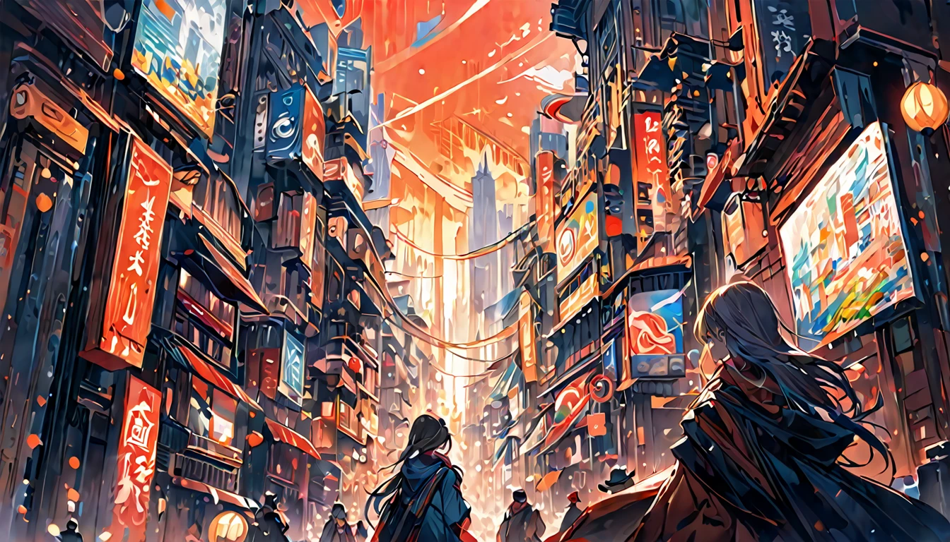 high resolution,high quality,最high resolution,最high quality,One girl, Digital painting illustration, Focusing on brushwork, color blending, Painterly look using digital tools.,masterpiece, A city where the near future and fantasy come together