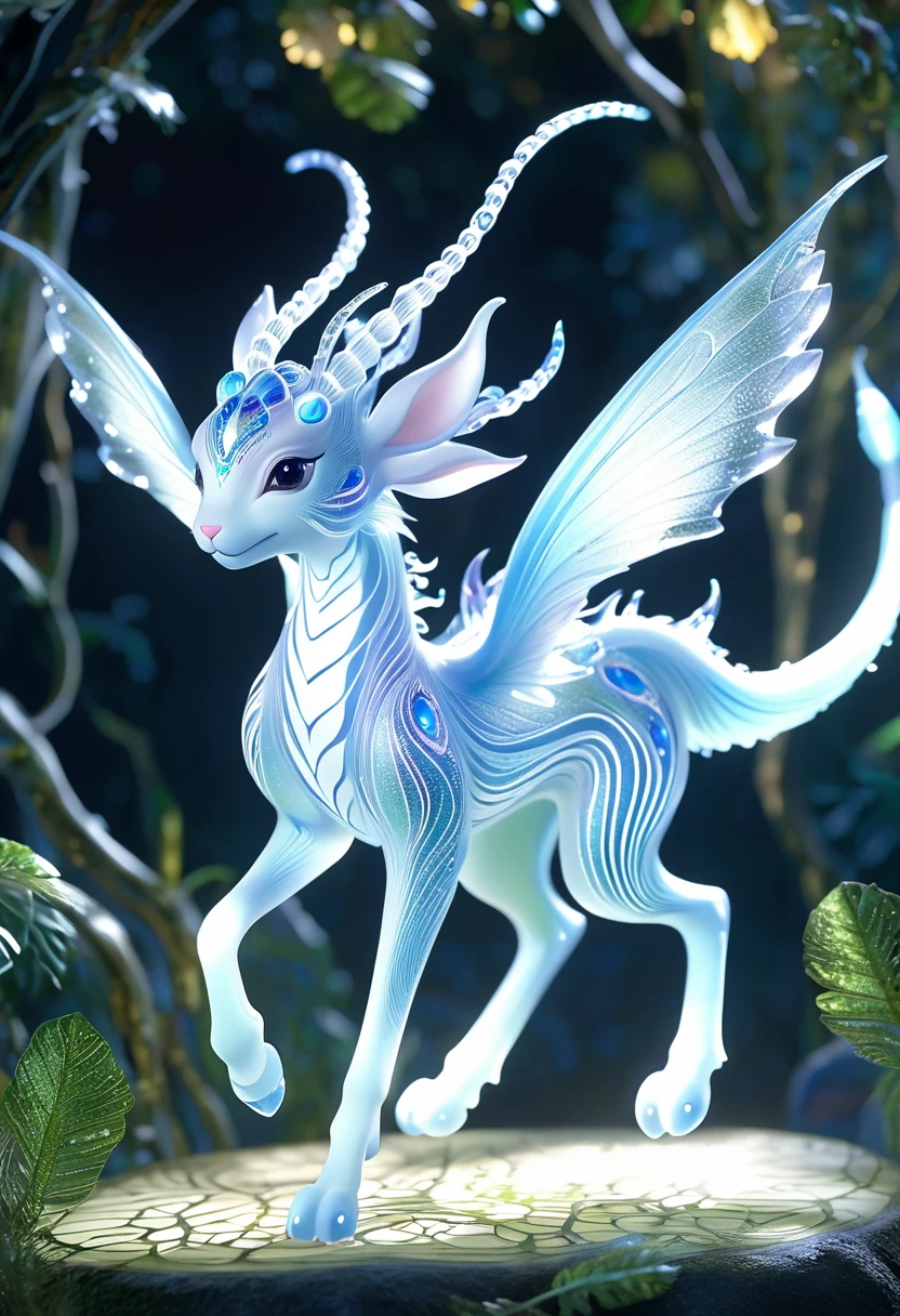 An exquisite mythical creature of the forest,Skin smooth as silk,It has a delicate pattern of spots and stripes,Seems to sparkle in the night,