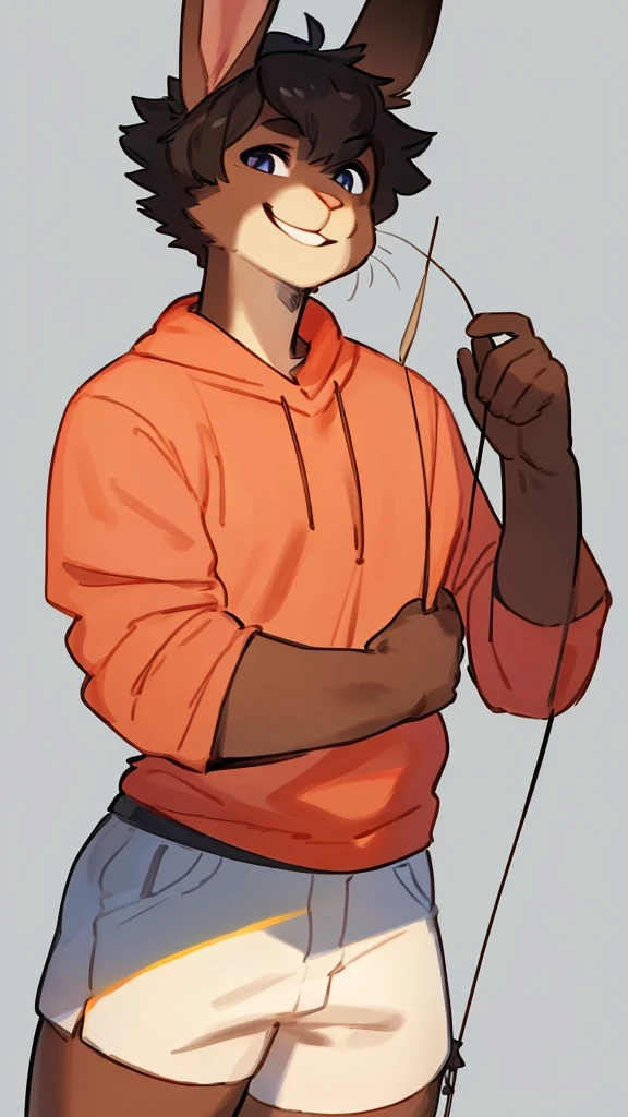 By bebebebebe, by lostgoose, by goonie-san, solo, with bow and arrow, boy, rabbit, sexy, hair, smiling, happy,