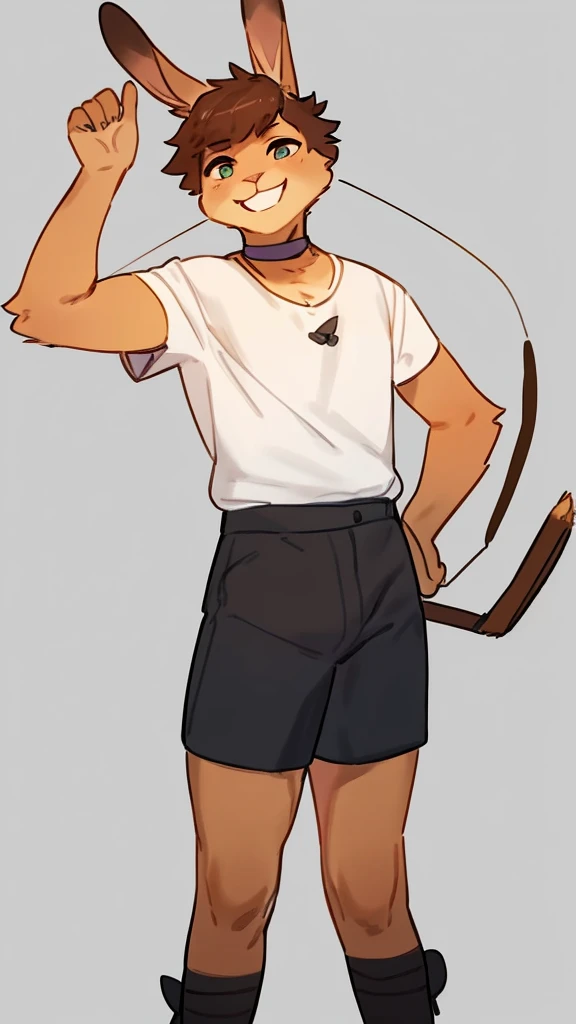 By bebebebebe, by lostgoose, by goonie-san, solo, with bow and arrow, boy, rabbit, sexy, hair, smiling, happy,