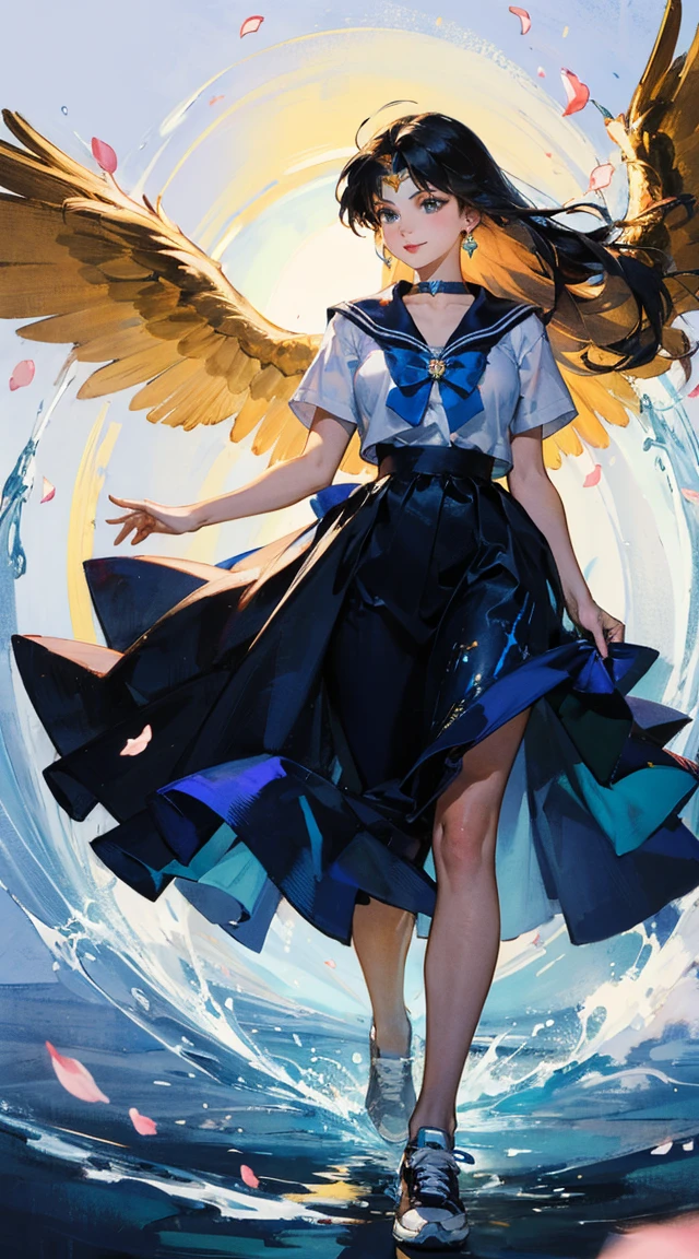 masterpiece, best quality, one girl, long hair, black dress, blue ribbon,