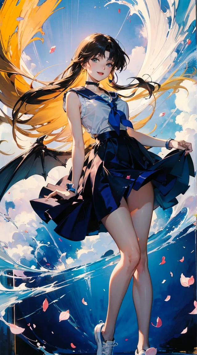 masterpiece, best quality, illustration, 1girl, solo, Nima, (gold long hair), (black big wings), (blue dress), sharp eyes, (vivid color), light, thick smoke:1.6, (floating white ink:1.8), Cyan flame, (beautiful and clear background:1.25), (depth of field:0.7), Dreamlike, (highres:1.2), (ultra-detailed:1.2), (extremely detailed CG unity 8k wallpaper:1.2), (traditional media), (sketch:1.1), finely detailed beautiful eyes and detailed face, (flying petals:1.2), red roses, dynamic colors, colorful, dynamic pose, dynamic angle, (full body), knife, breath of fire 2, Nina, medium breasts, (detailed eyes), cute, beauty, HDR, 4K, nier anime style, harmony, Nina  The main character is Usagi Tsukino, a clumsy and seemingly ordinary teenage girl who discovers that she is the reincarnation of Sailor Moon, the legendary warrior of love and justice. Usagi is joined by other Sailor Guardians, including Sailor Mercury, Sailor Mars, Sailor Jupiter, and Sailor Venus, each of whom possesses unique powers and abilities. Together, they fight evil forces, protect the world from various threats, and search for the Moon Princess. cybermisty, blonde hair, make up, green eyes, choker, jewellery, wearing a purple sweater, ripped jeans, pants, looking at viewer, serious, smiling,
standing, arms crossed, inside a pawn shop, counter, soft lighting, extreme detail, masterpiece,   (masterpiece:1.2, best quality), (highly detailed:1.3), school locker room, multiple girls, 5girls, five girls, 11yo, loli, long legs, (white panties), white t-shirts, posing for camera, smile, sneakers, (changing clothes), chatting, talking, bright, warm