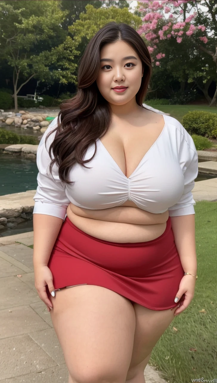 ((best quality)), ((masterpiece)), (detailed), perfect face, araffeTight skirtsShort , thicc, wavy short hair, she has a jiggly fat round belly, bbwchan, wearing tight simple clothes, skinny waist and thick hips, widest hips, her belly is fat and round, soft curvy shape, hyperrealistic full figure, wearing a cute top, wide hips, Blue swimsuit,On the beach by the seaBlue