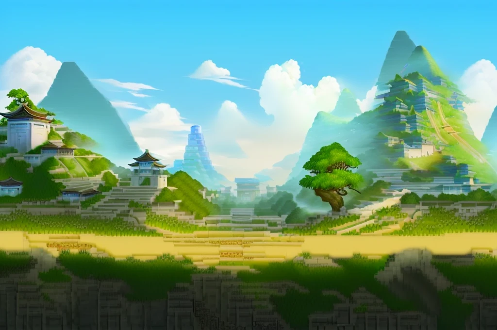 写实风格Game Background，Ancient Chinese buildings in the distance，Close-up of stone brick road， Realistic background technology, Background technology, Game Background, Landscape background, mobile Game Background, RPG Landscape, Game Background, Distant village background, videoGame Background, Landscape background, 3D game environment design, beautiful Landscape background, natural Landscape background, Landscape Game Concept Art, 角色扮演Game Background，cubism, Verism