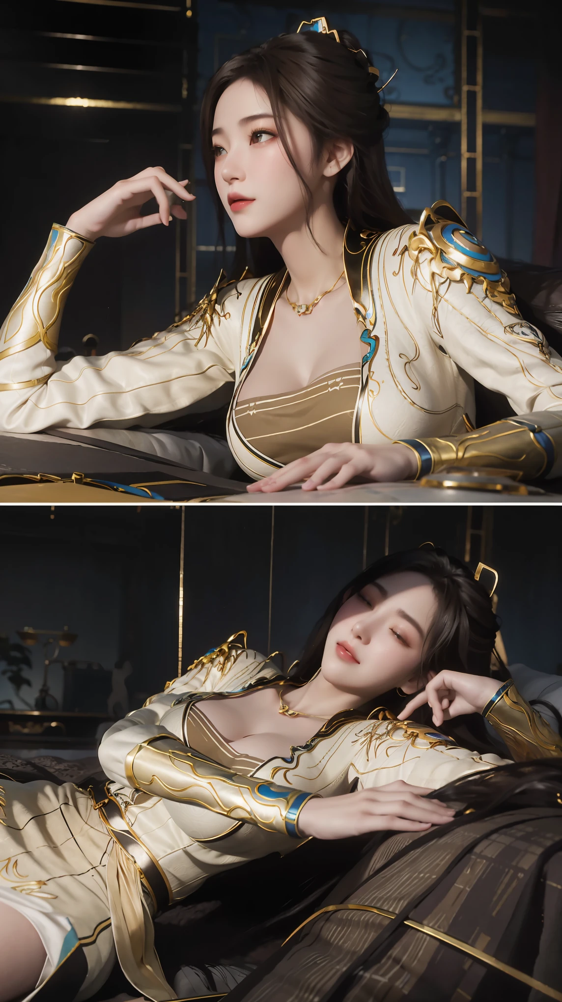 
一个女孩Lying in bed，Face up，Raise your legs slightly，Front view super detailed beautiful big breasted girl 16 years old. Ultra HD, 4K, 8K, Movie，whole body，Lying down，Long legs，Very big breasts，whole body捕捉，（（（Lying in bed））），（（（whole bodyLying in bed））），Blue bed，Off-shoulder，Shoulder to shoulder，Lying in bed，Sleeping on the pillow，Lying down，Headrest pillows，
