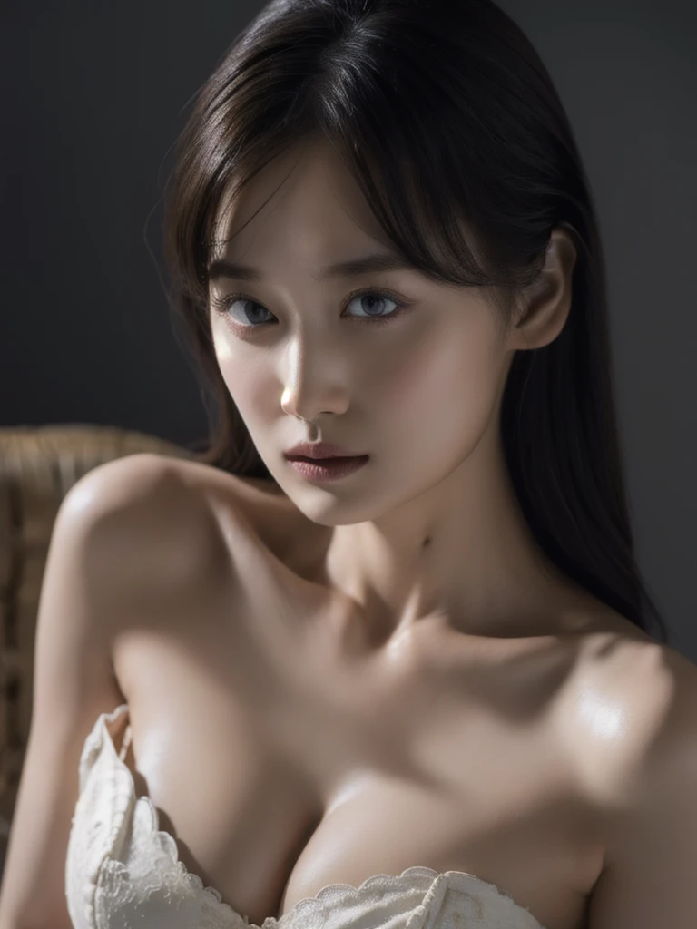 8K, Top Quality, Intricate Details, Ultra Detail, Ultra High Resolution, Masterpiece, random angle, Slender, Smile, (Makeup: 0.4), (Fluffy Blue Eyes: 1.21), blue Eyes,, ((full body)), 1girl, solo, 1 girl, (( full body)), Extreme close-up shot, lying down on back , , ((tall)), (((fit body))), (((slim face))), sharp face, sharp eyes, (((black hair, long hair, )) (detailed face), sharp face, small lips, thin lips,
(( naked )), detailed face, detailed breast, , large breast, detail, , Beautiful girl with accentuated slender abs: 1.4, Six Pack Abs: 1.4, Bust Botox, Big, Perfect Body, detail leg, (( moonlight)), top of mountain