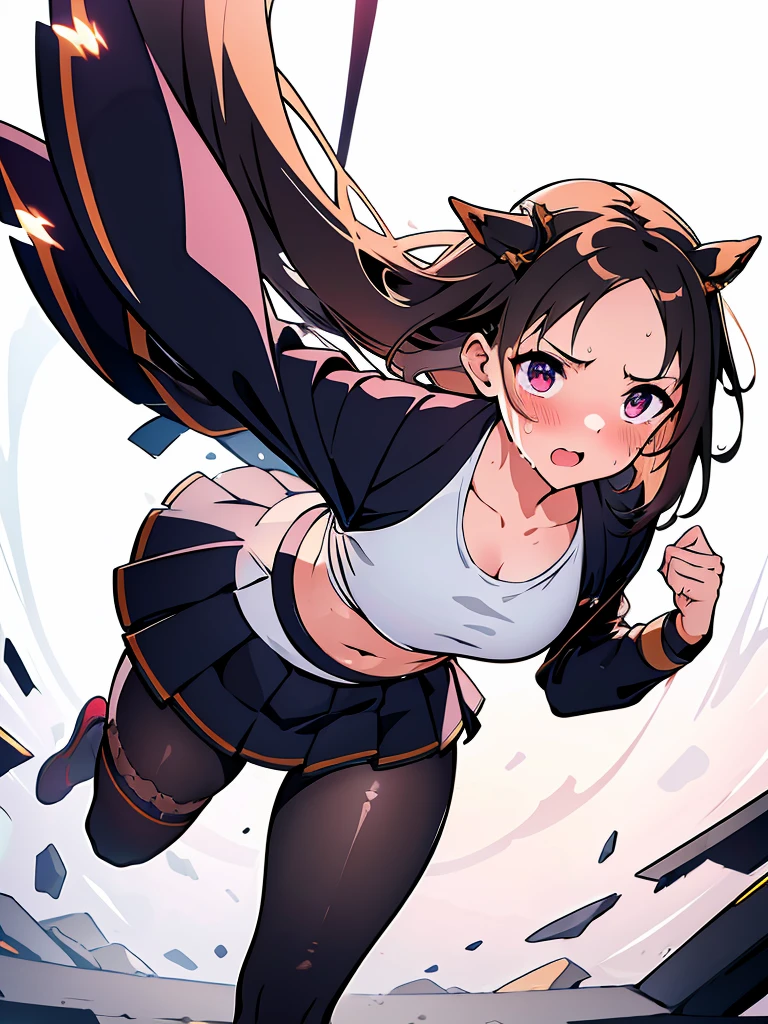 Many daughters、Painful expression、shout、Best image quality、High resolution、masterpiece、super high quality、Arena、Run、颯爽とRun、Sweaty、Very short pleated skirt、Heavy breathing、Blushing、4K quality、Black Pantyhose、Voluptuous thighs