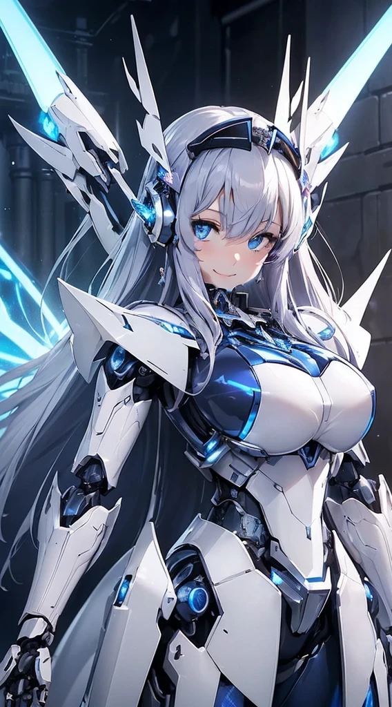 Blue shining mechanical eyes、A kind smile