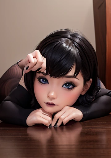 Erotic、Bedroom、Completely naked、slender、Smooth skin　Beautiful white skin　look down　A girl about 、Glasses、Black Hair、Sweat、Expressionless、Pussy　Crotch close-up　Spread your legs　child　　Big eyes　Small breasts