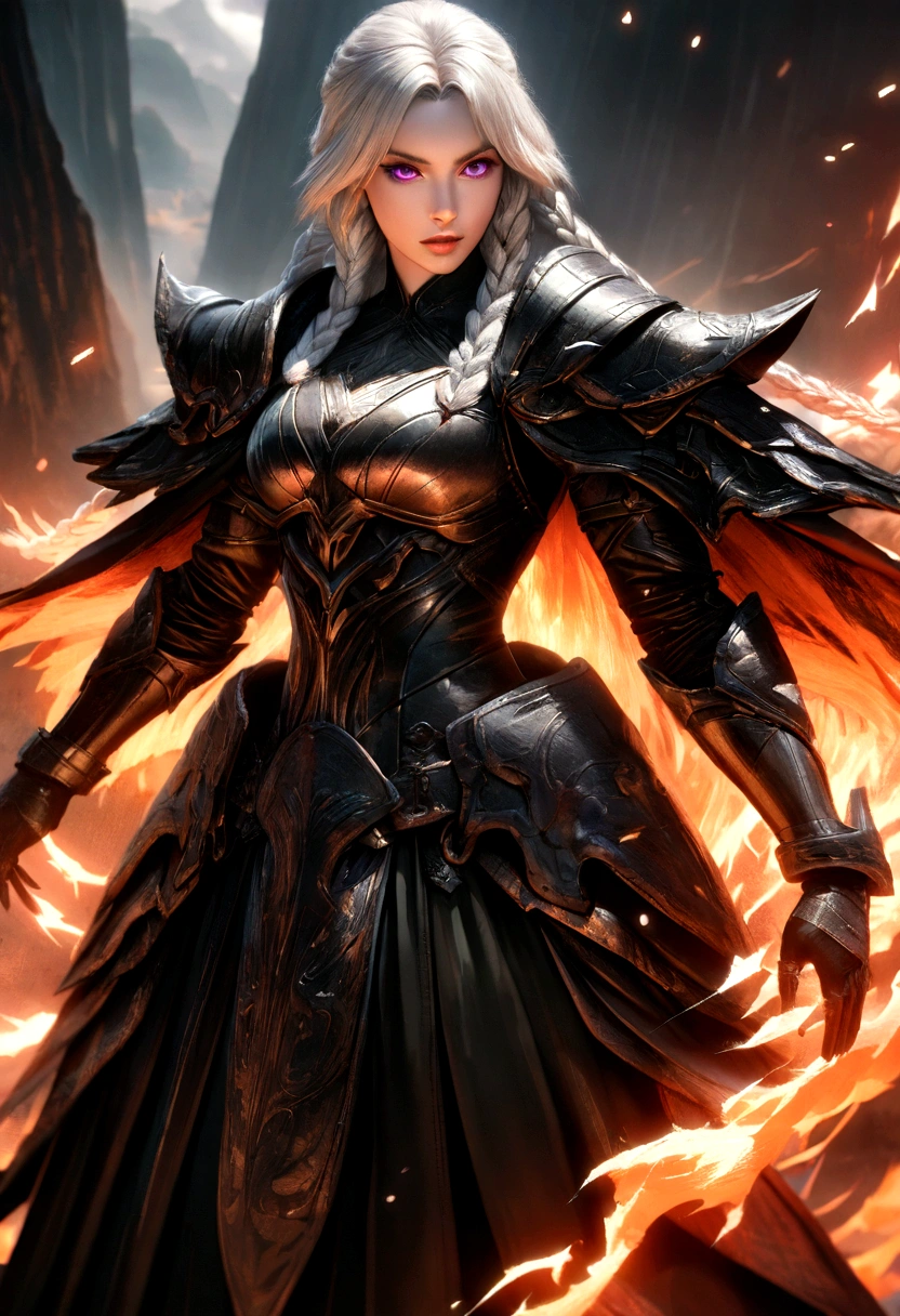 A realistic advertisement for a photograph of a Targaryen princess in the appearance of a Targaryen warrior. Her body is incredibly defined, muscular, and feminine, reflecting both strength and grace. Her white hair cascades in multiple braids, adorned with intricate details. Her clear violet eyes emit a radiant energy, giving her an almost otherworldly aura. Her thick and precisely shaped eyebrows frame her striking and perfectly symmetrical face.
The teenage girl of classic Valyrian appearance, with white hair, purple eyes and slim build, with violet eyes. Her expression is one of solemn determination, reflecting her preparation for battle. In the background, An active volcano spews fiery plumes, Its molten intensity contrasting with the gray sky above.
The camera chosen captures the warrior's entire body, showing both her warrior stance and her inherent elegance. The image conveys the perfect mix of beauty, strength, and ferocity that defines this Targaryen warrior. The contrast between his delicate features and his robust physique, combined with the fiery backdrop, creates an image that is both captivating and evocative, Cinematic, Hyper Detailed, Crazy Details, Beautifully Colored, Unreal Engine, DOF, Super Resolution, Mega Pixel , cinematic Lightning, Antialiasing, FKA, TXAA, RTX, SSAO, Post-processing, Post-production, Tone mapping, cgi, visual effects, sound effects, Incredibly detailed and intricate, Hyper maximalist, Hyper realistic, volumetric, Photorealistic, ultra photoreal , ultra detailed, intricate details, super detailed, full color, volumetric lightning, HDR, realistic, Unreal Engine, 16k, sharp focus, octane rendering