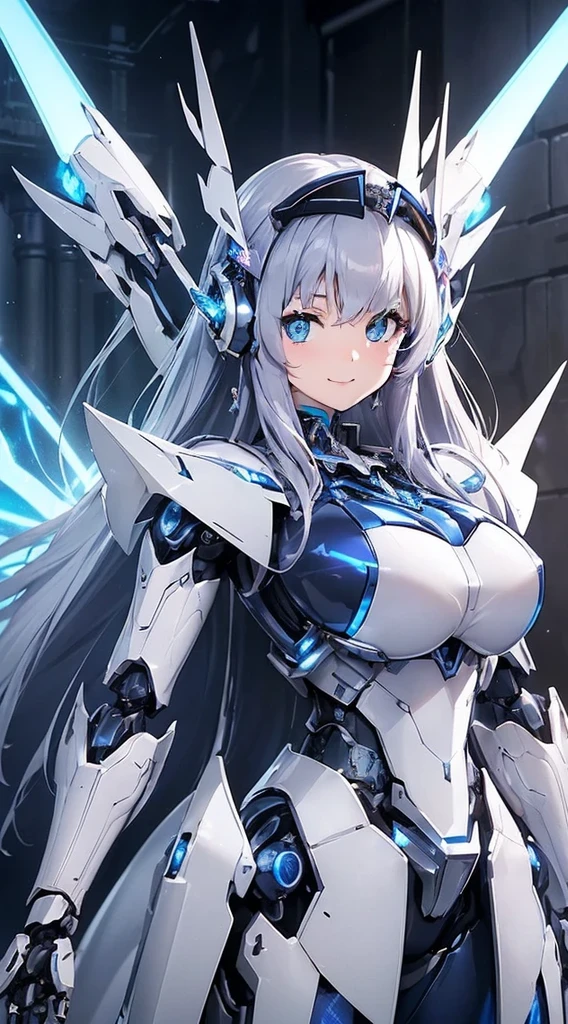 Blue shining mechanical eyes、A kind smile