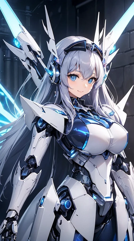 Blue shining mechanical eyes、A kind smile