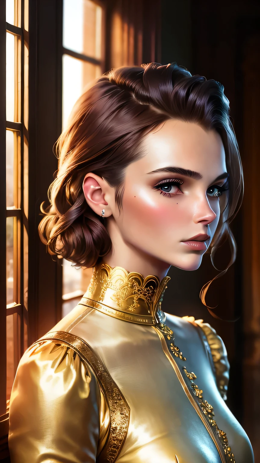 masterpiece, Highest quality, (8K wallpapers incorporating highly detailed CG), (Highest quality), (Best illustrations), (Best Shadow), (Stable Diffusion Model), Violet Evergarden, Sparkling, beautiful, victorian style bedroom, Dynamic Lighting, Written boundary depth、((Upper body portrait))、Upper body portrait