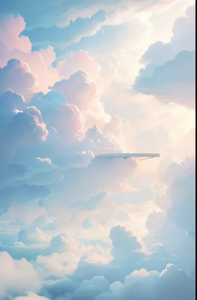 there is a cloud filled room with tables and chairs, an album cover by Romain brook, trending on pexels, surrealism, ethereal and dreamy theme, dreamy atmosphere and drama, very magical and dreamy, cafe in the clouds, smoke filled room, dreamy ethereal vibe, in the white clouds fairyland, cotton candy clouds, sitting in a fluffy cloud, heaven pink