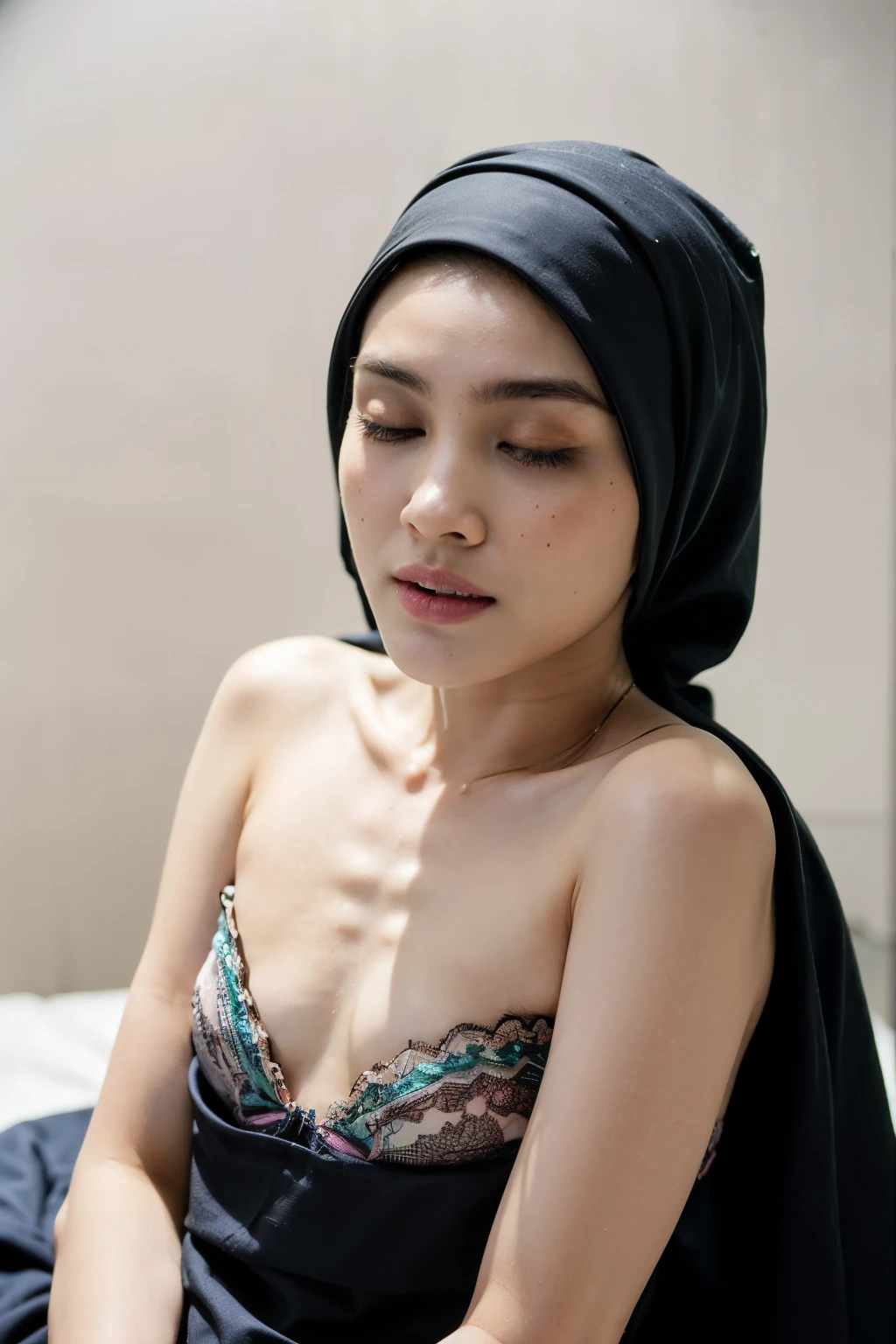 ((Colourful)), ((Big Tits:0.6)), ((Flat Chest:1.6)), ((Closed Eyes)), ((Strapless Colourful bra Flat Chest)), Naked, Angry pose, Angry face, (((HIJAB MALAY GIRL))), masutepiece, High quality, UHD 45K, Realistic face, Realistic skin feeling , A Japanese Lady, , , Very cute and baby-like face, (((FLAT CHEST))), (MATRIX WORLD), ((look In front at the camera and SADNESS)), ((())), (((CUTE GIRL))), ((PEACH PASTEL LIPS)), ((SATIN LACE)), ((CHUBBY)), ((UNDRESS)). Brown, Flat Chest, Wearing G-String. Sitting, from behind view up, seductive pose, (Small face)