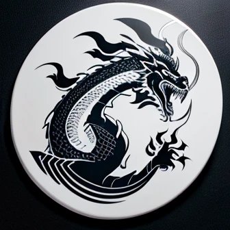 Chinese dragon　Shadow play　Black and White　Family crest style shape that fits into a circle　simple　Flying Dragon God