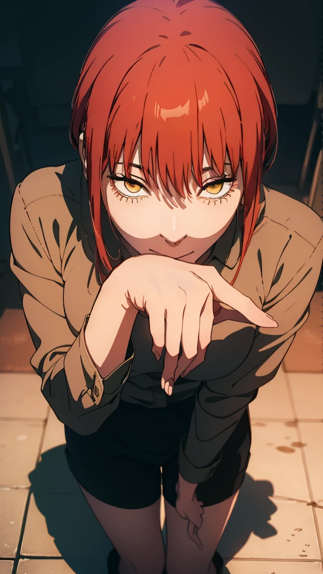 The character Makima from the anime series Chainsaw Man, fragile, full length (Full body 1.1.), dark background, darkness, Correct anatomy 1.1, correct hand anatomyVery sexy, erotica, very feminine, beautiful figure, legs, buttocks, Beautiful body, red hair, orange eyes, Red circles for schoolchildren, summer dress, sexy pose, realistic, very detailed, Beautiful body, detailed body, detailed hands, detailed, Vibrating, detailed Face, Makima character design. very detailed, detailed body, detailed hands, detailed Face, anime art, Hugh Details, Very downcast face, detailed eyes, Super thin illustration, best shadow, Fine detail, beautiful detailed glow, beautiful detailed, Extraordinarily beautiful, extremely detailed, inexpressive, epic composition, Anime style. anime art anime art, Anime style,