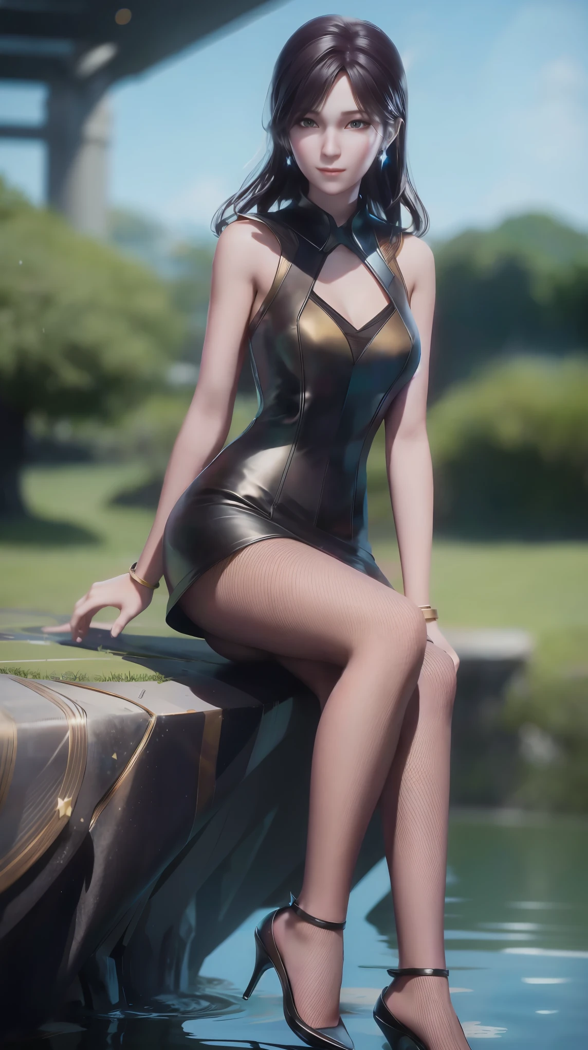 一个外星人女孩躺在Starry Sky下的床上,Exquisite smile,Beautiful and delicate eyes,Beautiful and delicate lips,Extremely detailed face and eyes,Long eyelashes,Full body,Flowing hair,best quality,excellent work,Super,(Reality:1.4),RAW photos,(Beautiful face:1.2),(Lying on the water:1.5),1 girl,(absurd),(8K), (4K),Octane Rendering,Starry Sky,((Full body view)),Wearing high heels,Cross-legged,Fishnet,穿着Fishnet