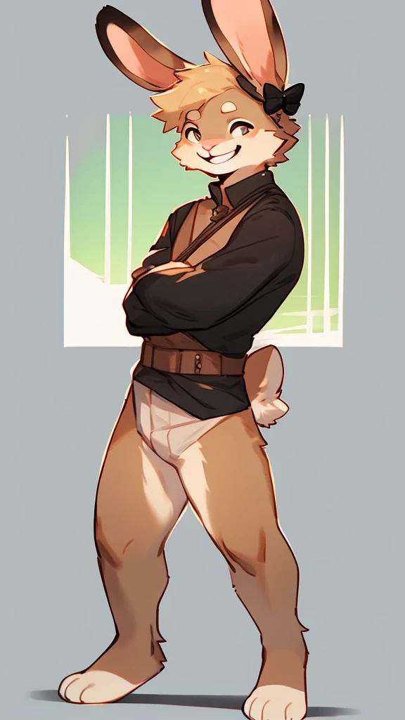 By bebebebebe, by lostgoose, by goonie-san, solo,aiming with bow and arrow,boy, rabbit, sexy, hair, smiling, happy, full body,