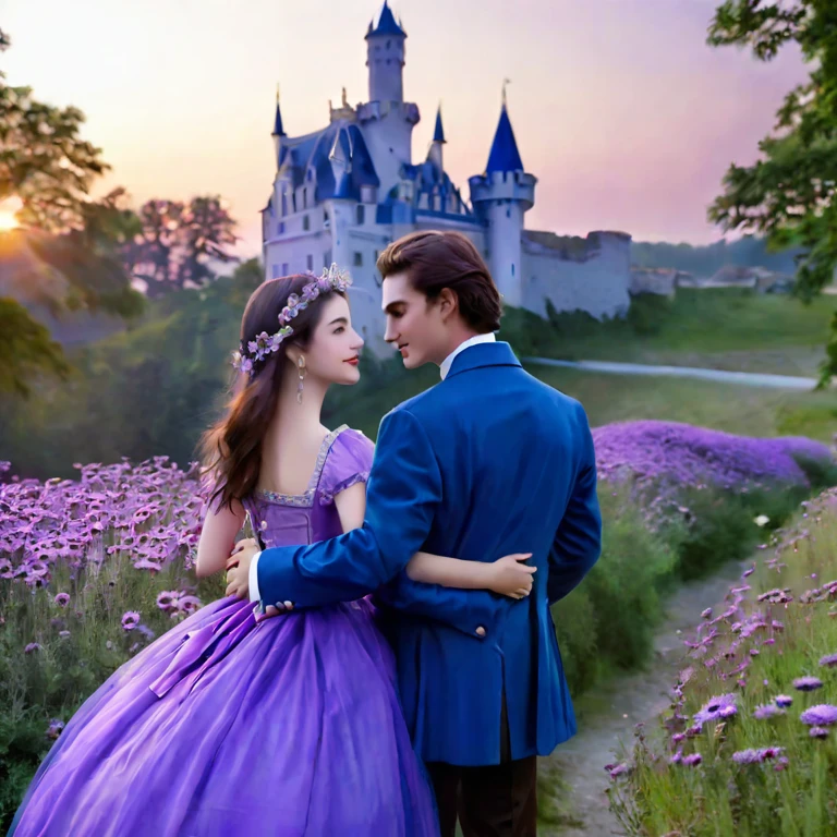 detail, HD quality, couple, romance, blue castle, aster purple, sunset