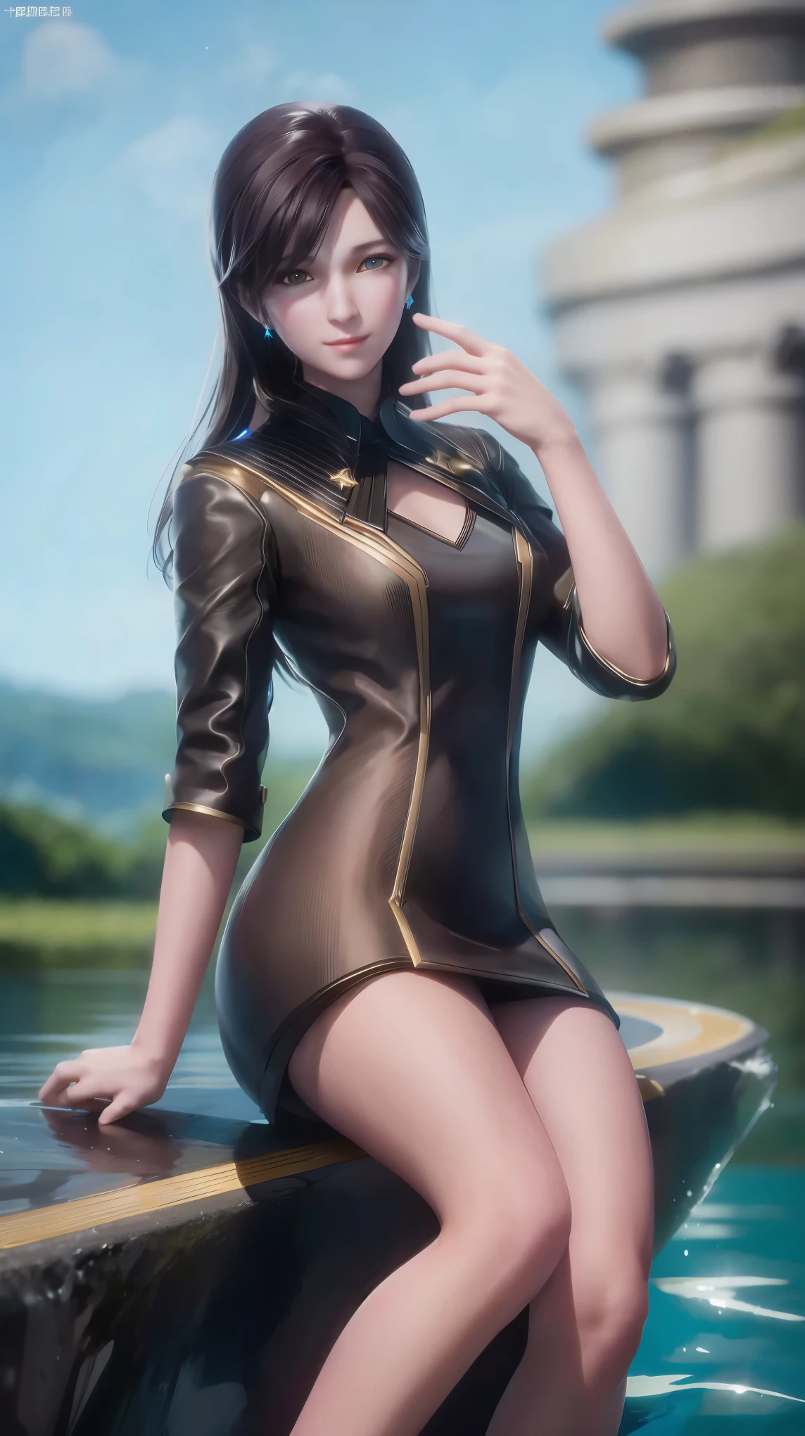 一个外星人女孩躺在Starry Sky下的床上，Exquisite smile，Beautiful and delicate eyes，Beautiful and delicate lips，Extremely detailed face and eyes，Long eyelashes，Full body，Flowing hair，best quality，excellent work，Super，(Reality:1.4)，RAW photos，(Beautiful face:1.2)，(Lying on the water:1.5)，1 girl，(absurd)，(8K)， (4K)，Octane Rendering，Starry Sky，((Full body view))，Wearing high heels，Cross-legged