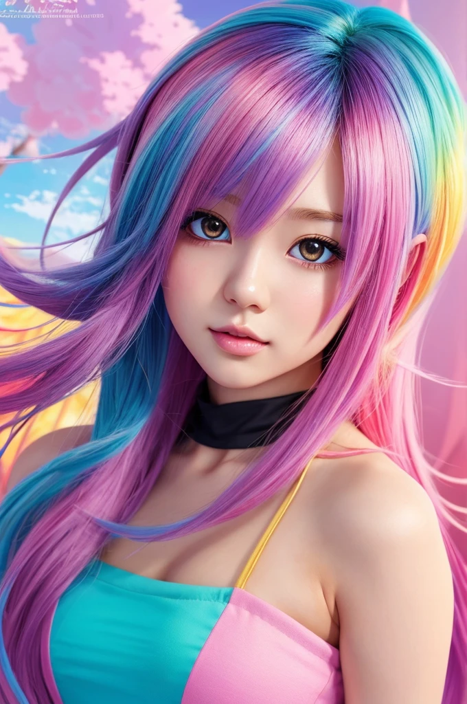 anime girl with colorful hair and a colorful dress, rossdraws pastel vibrant, rossdraws cartoon vibrant, anime style 4 k, beautiful anime portrait, artgerm colorful!!!, ! dream artgerm, beautiful anime girl, anime styled digital art, anime art wallpaper 4k, anime art wallpaper 4 k, digital anime art, extremely detailed artgerm  