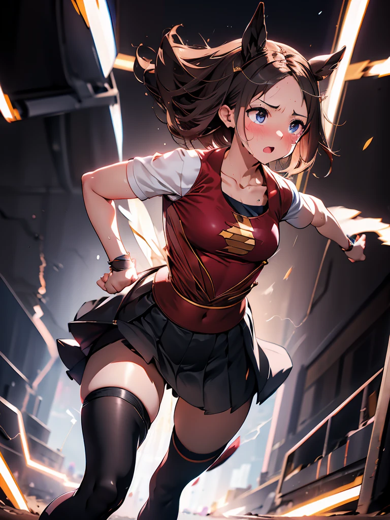 Many daughters、Painful expression、shout、Best image quality、High resolution、masterpiece、super high quality、Arena、Run、颯爽とRun、Sweaty、Very short pleated skirt、Heavy breathing、Blushing、4K quality、Black Pantyhose、 thighs