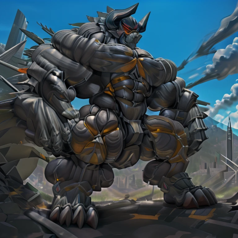 (masterpiece. official art. 8k. best quality. detailed full body. full body.)
(situation 1 : dominating demon lord dragon batzz. focus GIANT mechanical Muscular demon lord dragon batzz is trampling the CITY. macro. stomp. Low-angle perspective. emphasizing the immense size. The perspective is from below, emphasizing the sheer majesty and power of the Giant. giant art. He is much bigger than a skyscraper. Giga Giants. micro soccer field. looking down.)

(situation 2 :smoke and flames rising from the destruction in the city)

(Additional details 1: wearing a full-face helmet. helmet is jet black. The color of NANOSUIT is jet black. high-tech bio-mecha armor. real texture material. whole body shines like metal. Wearing cyberpunk mecha. emphasizes the muscles. suit fully made of metal. intricate armor. Robotic suit. suit fully made of metal. NANOSUIT with the same design as demon lord dragon batzz.). (demon lord dragon batzz has 5 toes.)

(Additional details 2: (Detailed head. Detailed Body. Detailed abs. gigantic muscles. HYPER MUSCLES. Gigachad Muscular. big muscle. pecs. triceps. traps. unusually developed muscular body. body full of huge muscles. showing off muscles. pectorales enormes. Exaggeratedly huge muscles. huge muscles. long legs.).

(Additional details 3: nj5furry, Spread wings. It has wings. black have big wings. The claws are sharp. Sharp teeth.5 toes.). 