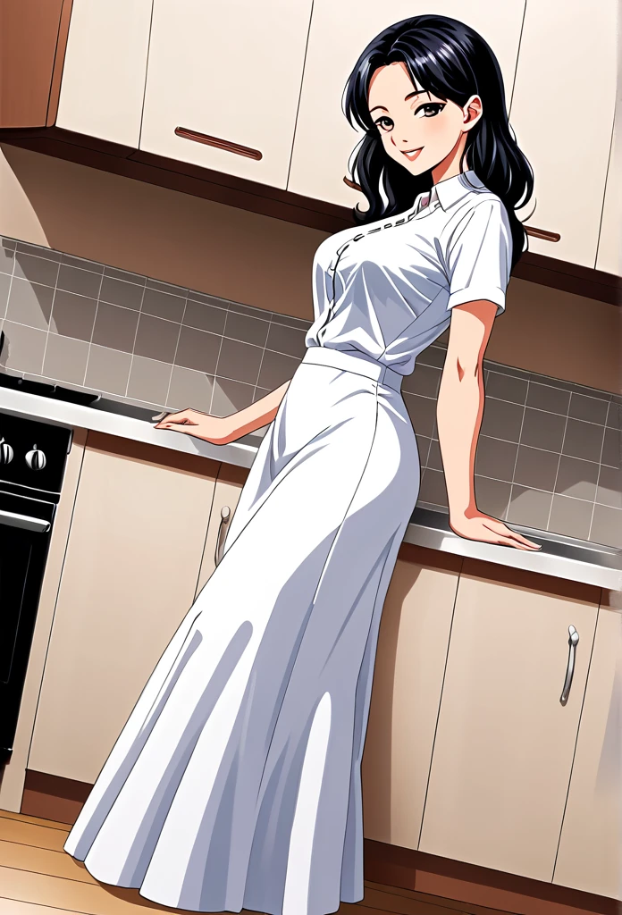 detailed illustration (side view),dynamic angle,ultra-detailed, illustration, pose for the camera, smiling at viewer, clean line art, shading, anime, 2020’s anime style, detailed eyes, detailed face, beautiful face,

Anime, 2d anime, cartoon anime, detailed illustration, dynamic angle, ultra-detailed, illustration, full body shot, 1girl, night time, 1950’s stay at home wife, button up blouse and long skirt, anime half closed eyes. A knowing smile, standing in kitchen, domestic goddess, long black hair, hair down, white American woman, well endowed, wholesome yet sexy, motherly, nurturing, MILF, button up blouse, long skirt