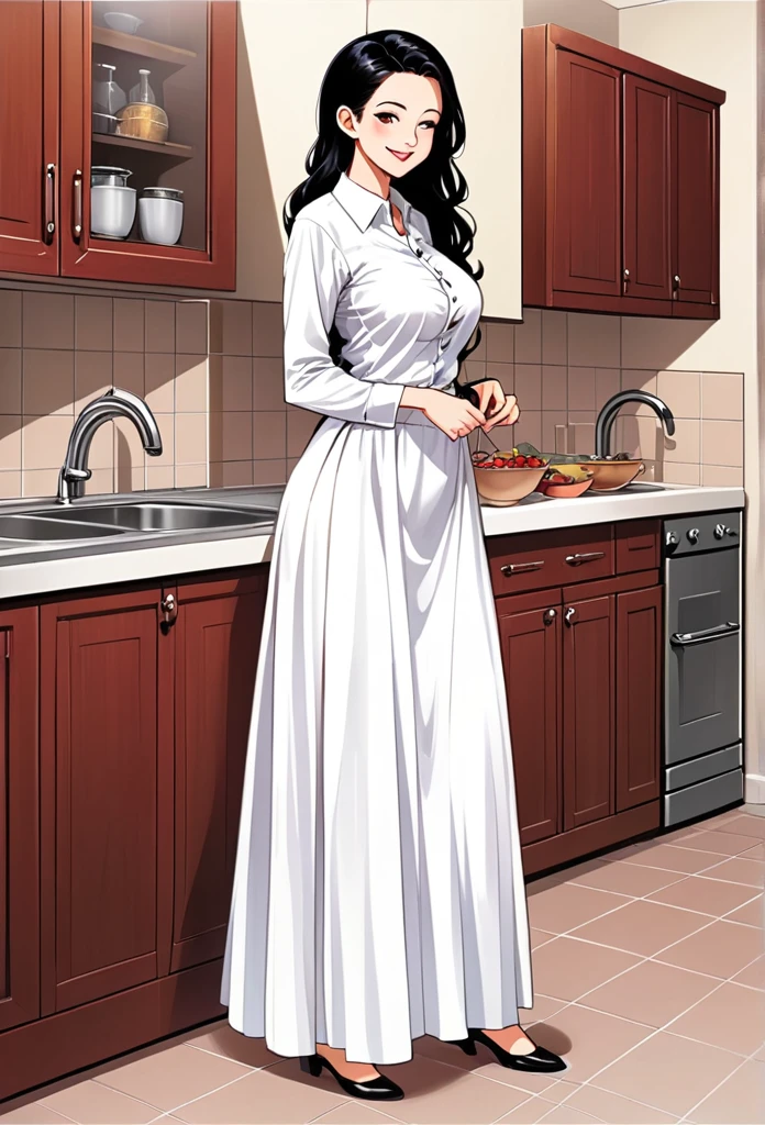 detailed illustration (side view),dynamic angle,ultra-detailed, illustration, pose for the camera, smiling at viewer, clean line art, shading, anime, 2020’s anime style, detailed eyes, detailed face, beautiful face,

Anime, 2d anime, cartoon anime, detailed illustration, dynamic angle, ultra-detailed, illustration, full body shot, 1girl, night time, 1950’s stay at home wife, button up blouse and long skirt, anime half closed eyes. A knowing smile, standing in kitchen, domestic goddess, long black hair, hair down, white American woman, well endowed, wholesome yet sexy, motherly, nurturing, MILF, button up blouse, long skirt