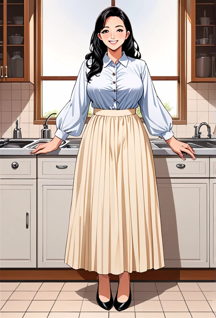 detailed illustration (side view),dynamic angle,ultra-detailed, illustration, pose for the camera, smiling at viewer, clean line art, shading, anime, 2020’s anime style, detailed eyes, detailed face, beautiful face,

Anime, 2d anime, cartoon anime, detailed illustration, dynamic angle, ultra-detailed, illustration, full body shot, 1girl, night time, 1950’s stay at home wife, button up blouse and long skirt, anime half closed eyes. A knowing smile, standing in kitchen, domestic goddess, long black hair, hair down, white American woman, well endowed, wholesome yet sexy, motherly, nurturing, MILF, button up blouse, long skirt