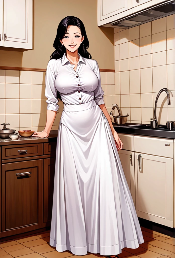 detailed illustration (side view),dynamic angle,ultra-detailed, illustration, pose for the camera, smiling at viewer, clean line art, shading, anime, 2020’s anime style, detailed eyes, detailed face, beautiful face,
Anime, 2d anime, cartoon anime, detailed illustration, dynamic angle, ultra-detailed, illustration, full body shot, 1girl, night time, 1950’s stay at home wife, button up blouse and long skirt, anime half closed eyes. A knowing smile, standing in kitchen, domestic goddess, long black hair, hair down, white American woman, well endowed, wholesome yet , motherly, nurturing, , button up blouse, long skirt