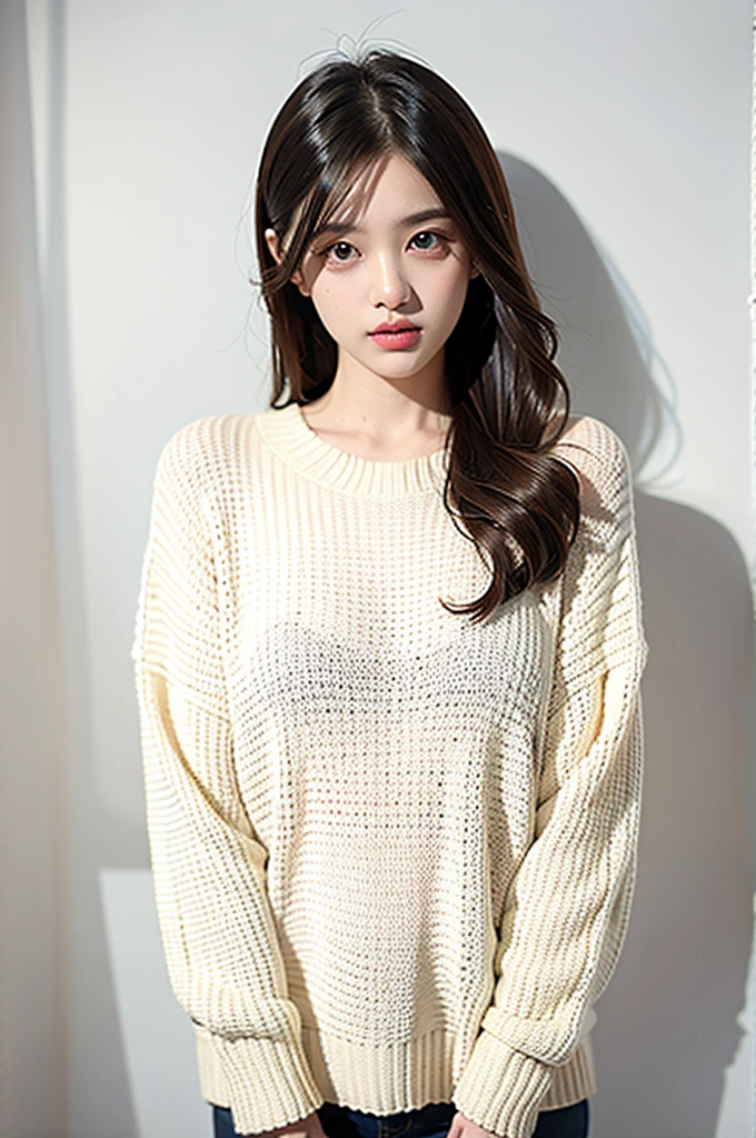 1girl,sweater,white background,