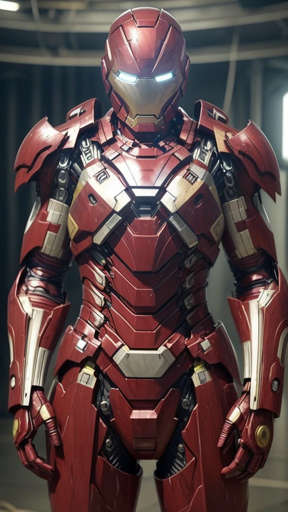 Middle-aged women　Sweaty face　Soaked Face　Painful expression　Steam coming out of the head　Humidity　Only the head is exposed　((Taking off the Iron Man suit))　　Steam from the body　lifted　The lower half of the body is an Iron Man suit
