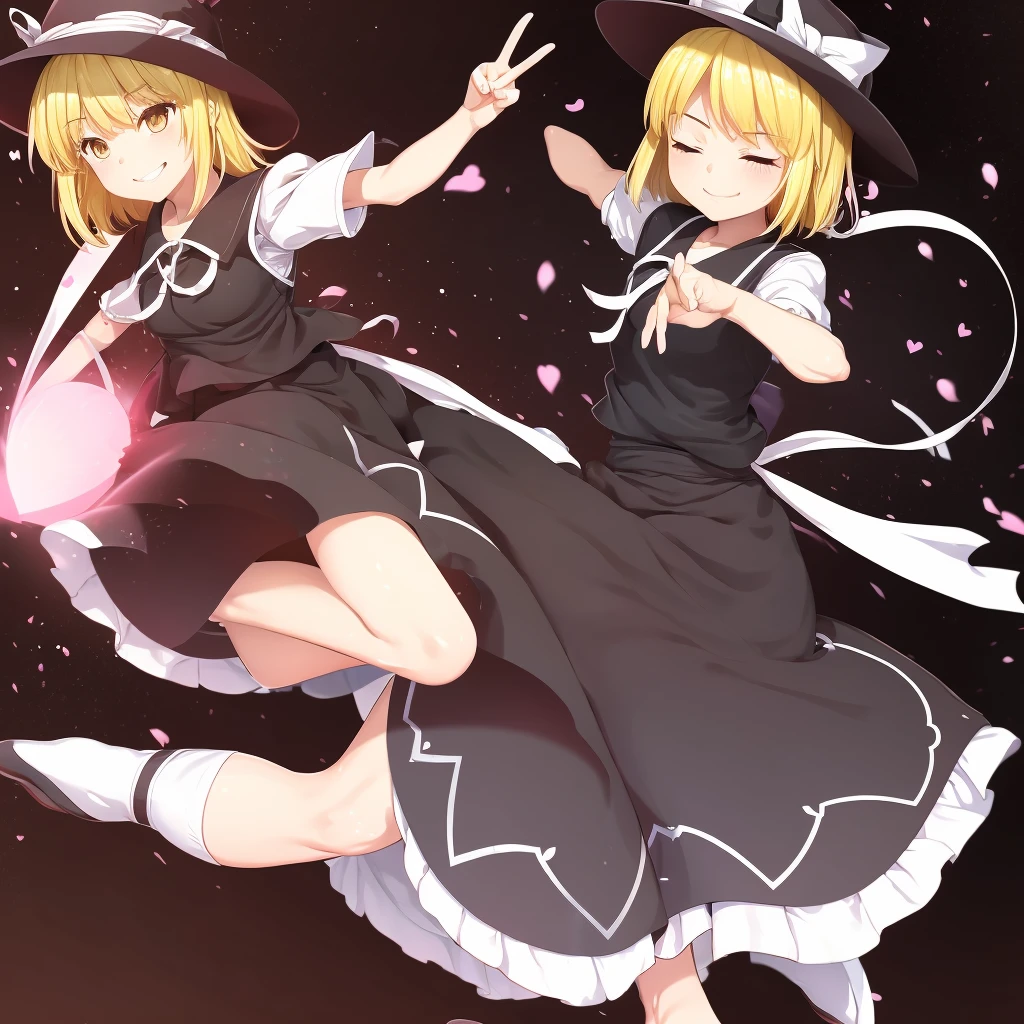 1girl, , , masterpiece, best quality, , medium blonde hair, forehead visible bags, yellow eyes, hat, heart, black headwear, puffy short sleeves, log black skirt, heart hads,,1girl, solo, yellow eyes, yellow hair, bow, hat bow, socks, black footwear, black skirt, short sleeves, yuki (touhou), black vest, white sleeves, frill skirt, light smile, from behind, to lift up one’s skirt, cowboy shot, from front, standing , raise one leg, crossed arms, arms up behind, arms behind back, hand between legs, put hands hip, one hand on hip, forward hands, arms raised in the air, punch hands, peace sign, waving, put up index finger, sit, lie down, closed eyes, lie face down, looking back, put one hand chest, leaning forward, cleavage, close up, horizontally outstretched arms, horizontally outstretched legs, front view, front face