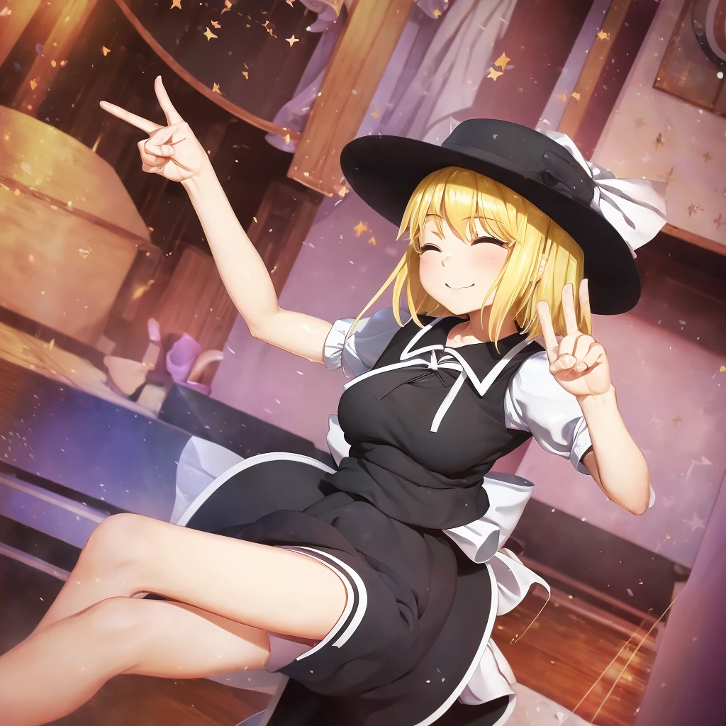 1girl, , , masterpiece, best quality, 10 years old, medium blonde hair, forehead visible bags, yellow eyes, hat, heart, black headwear, puffy short sleeves, log black skirt, heart hads,,1girl, solo, yellow eyes, yellow hair, bow, hat bow, socks, black footwear, black skirt, short sleeves, yuki (touhou), black vest, white sleeves, frill skirt, light smile, from behind, to lift up one’s skirt, cowboy shot, from front, standing , raise one leg, crossed arms, arms up behind, arms behind back, hand between legs, put hands hip, one hand on hip, forward hands, arms raised in the air, punch hands, peace sign, waving, put up index finger, sit, lie down, closed eyes, lie face down, looking back, put one hand chest, leaning forward, cleavage, close up, horizontally outstretched arms, horizontally outstretched legs, front view, front face