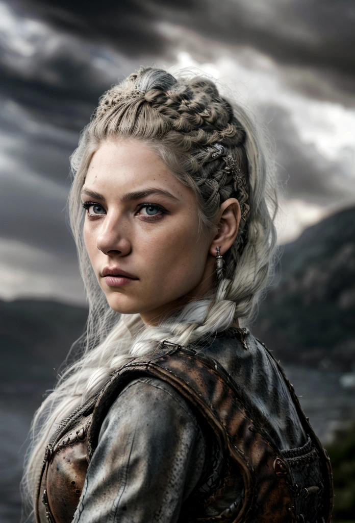 A realistic image for a photograph of a Targaryen princess in the appearance of a Targaryen warrior. Her body is incredibly defined, muscular, and feminine, reflecting both strength and grace. Her white hair cascades in multiple braids, adorned with intricate details. Her clear violet eyes emit a radiant energy, giving her an almost otherworldly aura. Her thick and precisely shaped eyebrows frame her striking and perfectly symmetrical face. The teenage girl of classic Valyrian appearance, with white hair, purple eyes and slim build, with violet eyes. Her expression is one of solemn determination, reflecting her preparation for battle. In the background, An active volcano spews fiery plumes, Its molten intensity contrasting with the gray sky above. The camera chosen captures the warrior's entire body, showing both her warrior stance and her inherent elegance. The image conveys the perfect mix of beauty, strength, and ferocity that defines this Targaryen warrior. The contrast between his delicate features and his robust physique, combined with the fiery backdrop, creates an image that is both captivating and evocative, Cinematic, Hyper Detailed, Crazy Details, Beautifully Colored, Unreal Engine, DOF, Super Resolution, Mega Pixel , cinematic Lightning, Antialiasing, FKA, TXAA, RTX, SSAO, Post-processing, Post-production, Tone mapping, cgi, visual effects, sound effects, Incredibly detailed and intricate, Hyper maximalist, Hyper realistic, volumetric, Photorealistic, ultra photoreal , ultra detailed, intricate details, super detailed, full color, volumetric lightning, HDR, realistic, Unreal Engine, 16k, sharp focus, octane rendering