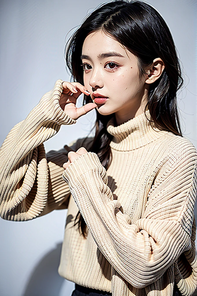 1girl,sweater,white background,