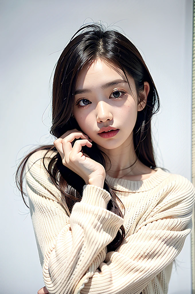 1girl,sweater,white background,