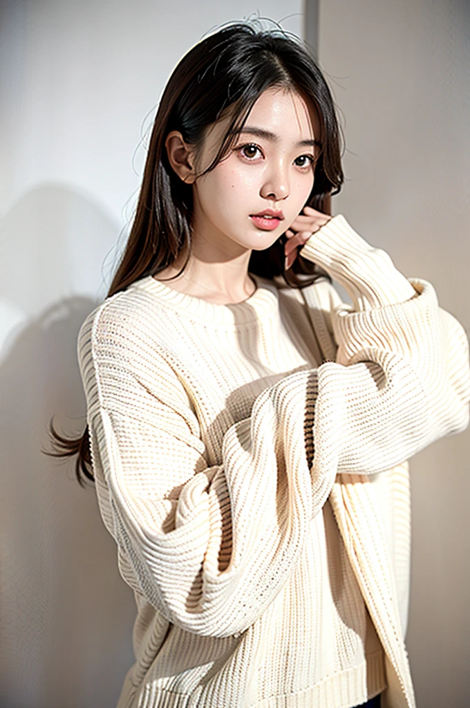 1girl,sweater,white background,