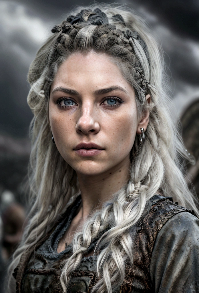 A realistic image for a photograph of a Targaryen princess in the appearance of a Targaryen warrior. Her body is incredibly defined, muscular, and feminine, reflecting both strength and grace. Her white hair cascades in multiple braids, adorned with intricate details. Her clear violet eyes emit a radiant energy, giving her an almost otherworldly aura. Her thick and precisely shaped eyebrows frame her striking and perfectly symmetrical face. The teenage girl of classic Valyrian appearance, with white hair, purple eyes and slim build, with violet eyes. Her expression is one of solemn determination, reflecting her preparation for battle. In the background, An active volcano spews fiery plumes, Its molten intensity contrasting with the gray sky above. The camera chosen captures the warrior's entire body, showing both her warrior stance and her inherent elegance. The image conveys the perfect mix of beauty, strength, and ferocity that defines this Targaryen warrior. The contrast between his delicate features and his robust physique, combined with the fiery backdrop, creates an image that is both captivating and evocative, Cinematic, Hyper Detailed, Crazy Details, Beautifully Colored, Unreal Engine, DOF, Super Resolution, Mega Pixel , cinematic Lightning, Antialiasing, FKA, TXAA, RTX, SSAO, Post-processing, Post-production, Tone mapping, cgi, visual effects, sound effects, Incredibly detailed and intricate, Hyper maximalist, Hyper realistic, volumetric, Photorealistic, ultra photoreal , ultra detailed, intricate details, super detailed, full color, volumetric lightning, HDR, realistic, Unreal Engine, 16k, sharp focus, octane rendering