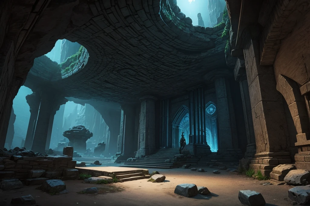 an underground city carved into the stones (digital art, fantasy art, RPG art)