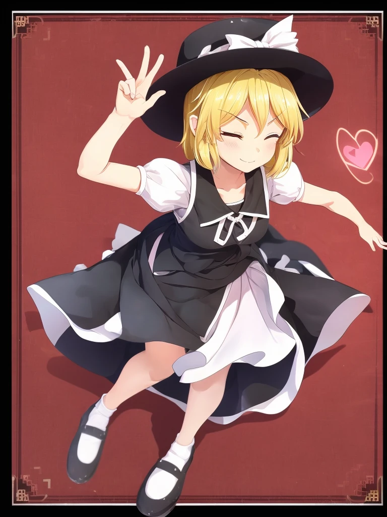 1girl, , , masterpiece, best quality, 10 years old, medium blonde hair, forehead visible bags, yellow eyes, hat, heart, black headwear, puffy short sleeves, log black skirt, heart hads,,1girl, solo, yellow eyes, yellow hair, bow, hat bow, socks, black footwear, black skirt, short sleeves, yuki (touhou), black vest, white sleeves, frill skirt, light smile, from behind, to lift up one’s skirt, cowboy shot, from front, standing , raise one leg, crossed arms, arms up behind, arms behind back, hand between legs, put hands hip, one hand on hip, forward hands, arms raised in the air, punch hands, peace sign, waving, put up index finger, sit, lie down, closed eyes, lie face down, looking back, put one hand chest, leaning forward, cleavage, close up, horizontally outstretched arms, horizontally outstretched legs, front view, front face