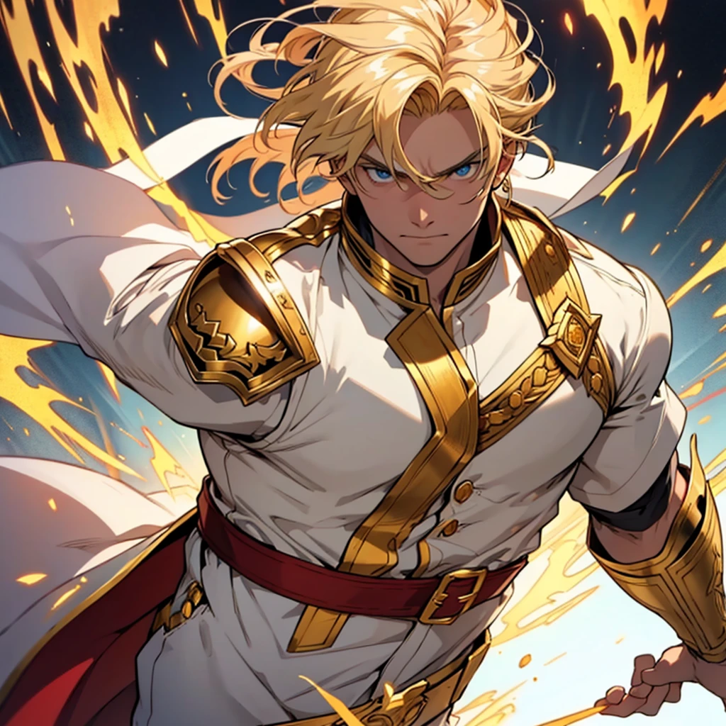 The golden-haired hero, with the power to have any power he wants, adolescent, white clothes, red and gold
