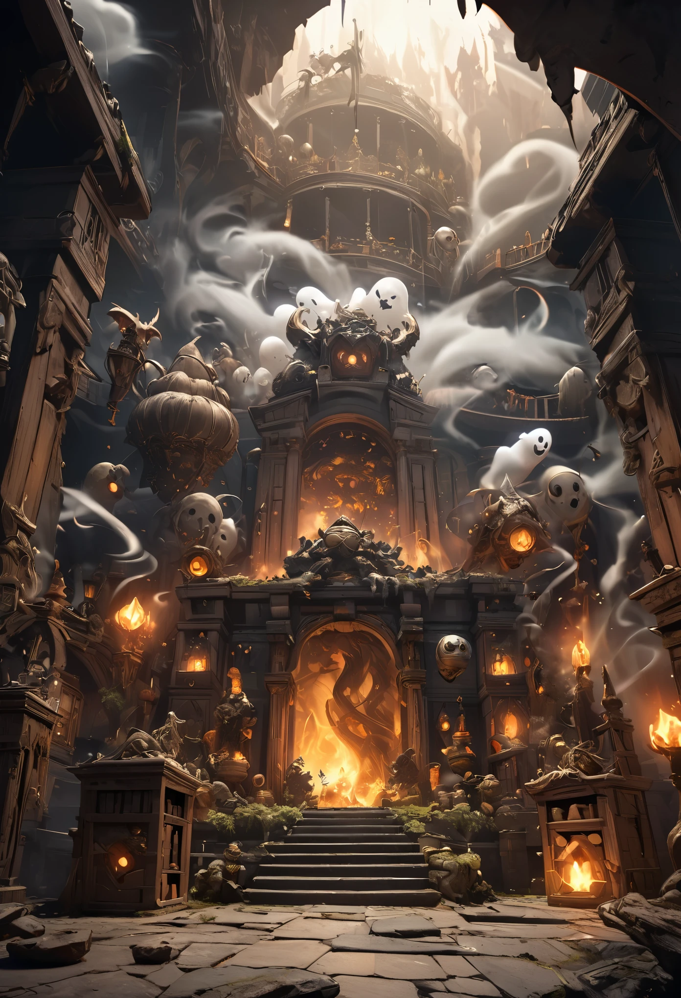 best quality, super fine, 16k, incredibly absurdres, extremely detailed, 2.5D, delicate and dynamic, demons, ghosts, and other scary treasure chests, mimics, dark fantasy, other spaces, other dimensions, smoke effects