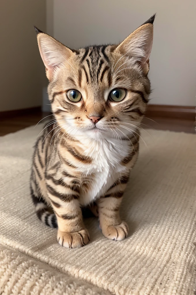 Munchkin brown tabby cat with folded ears
