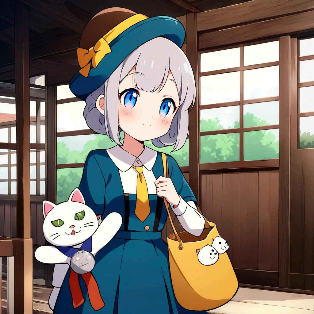 high resolution、最high resolution、最high quality、high quality、Detailed Texture、cute cat、American Shorthair、Mascot character、Anime Style、icon、Rural Station、Cat wearing a station attendant's hat